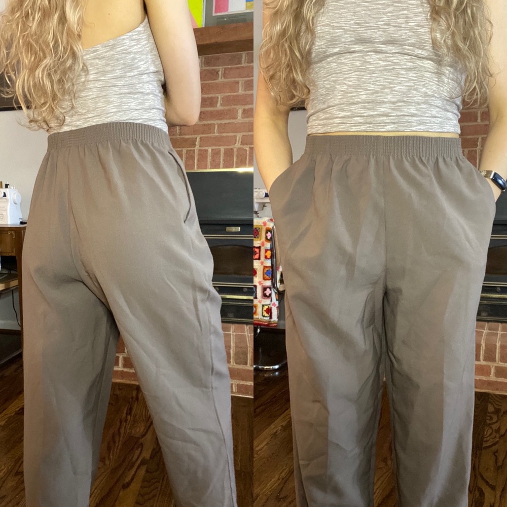 Vintage 90s Union Made Alia Canada Pocket Taupe Elastic High Waist Trous… - Picture 2 of 14